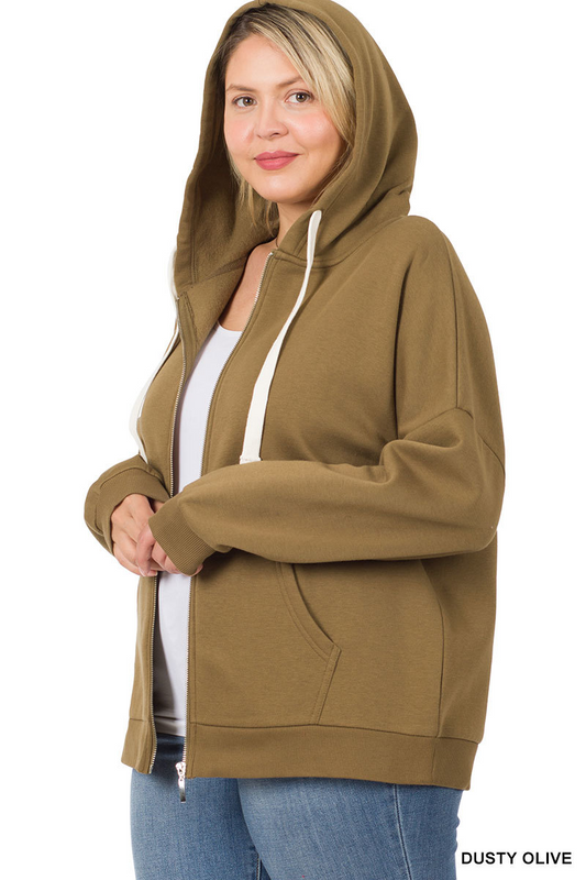 Plus Size Dusty Olive Zip-Up Hoodie