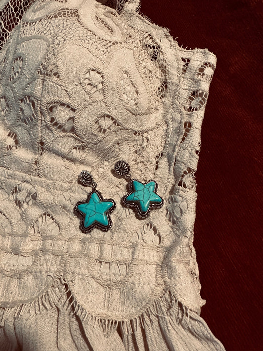 Turquoise Stone Star Earrings