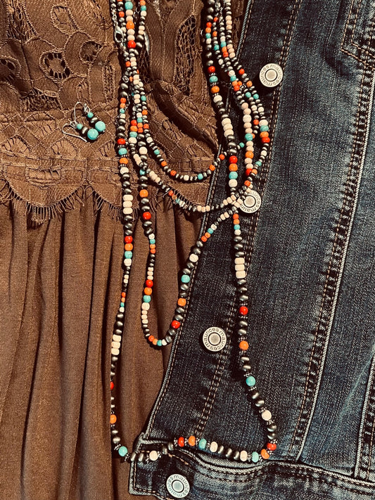 Long Beaded Multi-Layered Necklace Set