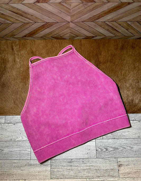 Mineral Washed Hot Pink Crop