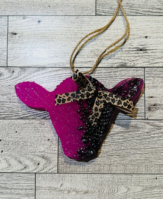 Pink & Black Cow with Leopard Bow