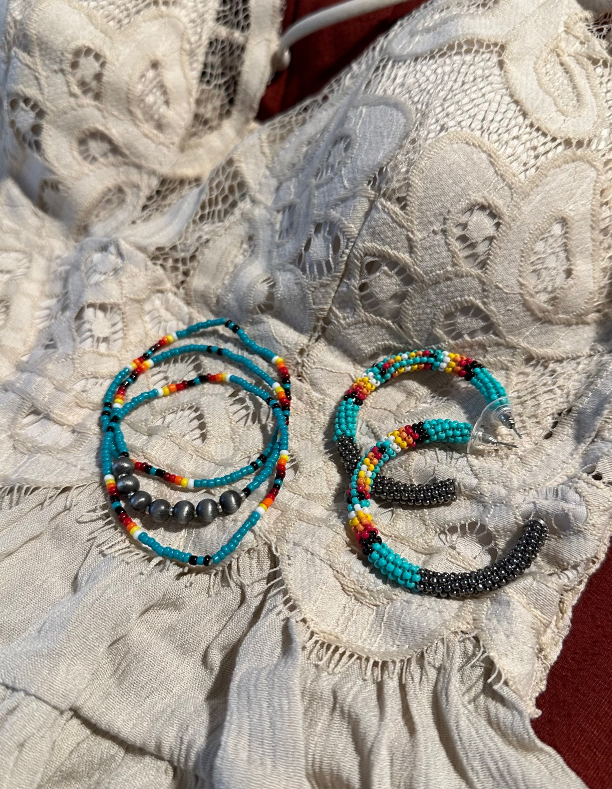 Beaded Aztec Hoop Earrings