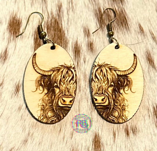 Highland Cow Engraved Earrings
